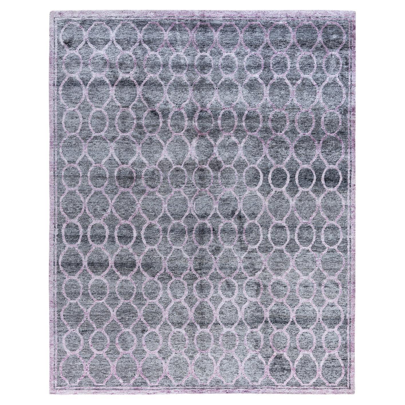 Tappeto moderno e contemporaneo in seta geometrica annodata a mano di colore rosa 8' 2" x 10' 1". in vendita