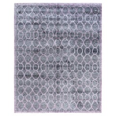 Contemporary Modern Hand Knotted Geometric Silk Pink Area Rug 8' 2" x 10' 1"