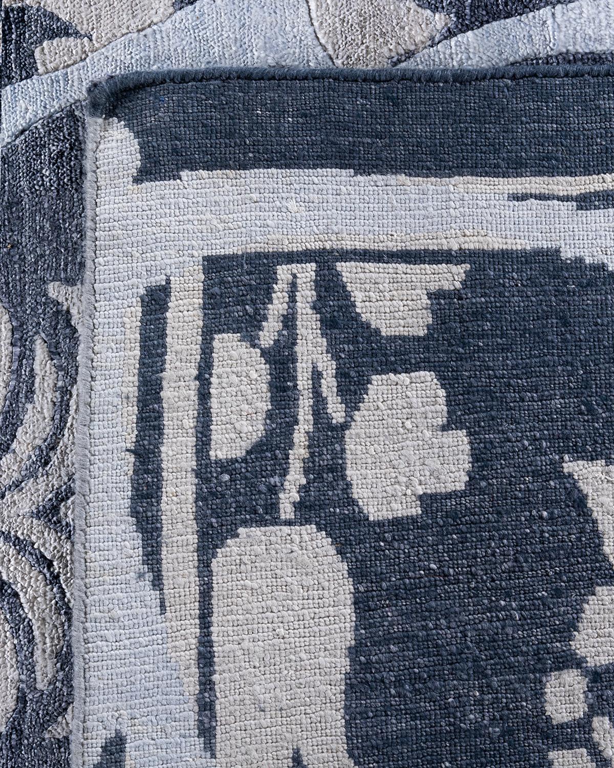 Contemporary Modern Hand Knotted Geometric Silk White Area Rug 9' 0