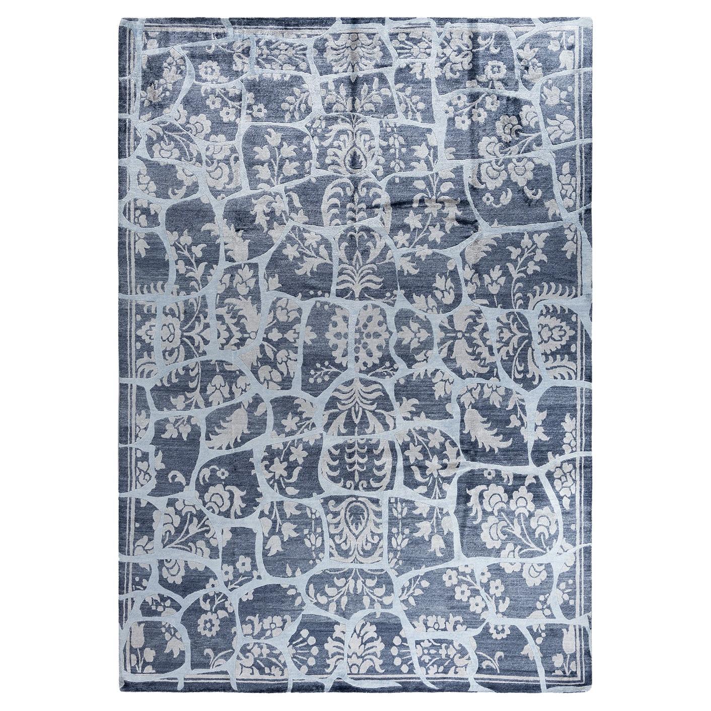 Contemporary Modern Hand Knotted Geometric Silk White Area Rug 9' 0" x 12' 3" For Sale
