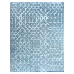 Tappeto moderno contemporaneo annodato a mano in seta e lana blu 9'2" x 12'0"