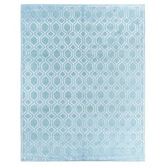 Contemporary Modern Geometric Silk & Wool Green Area Rug 8'1 "x9'10" (tapis géométrique en soie et laine) noué à la main