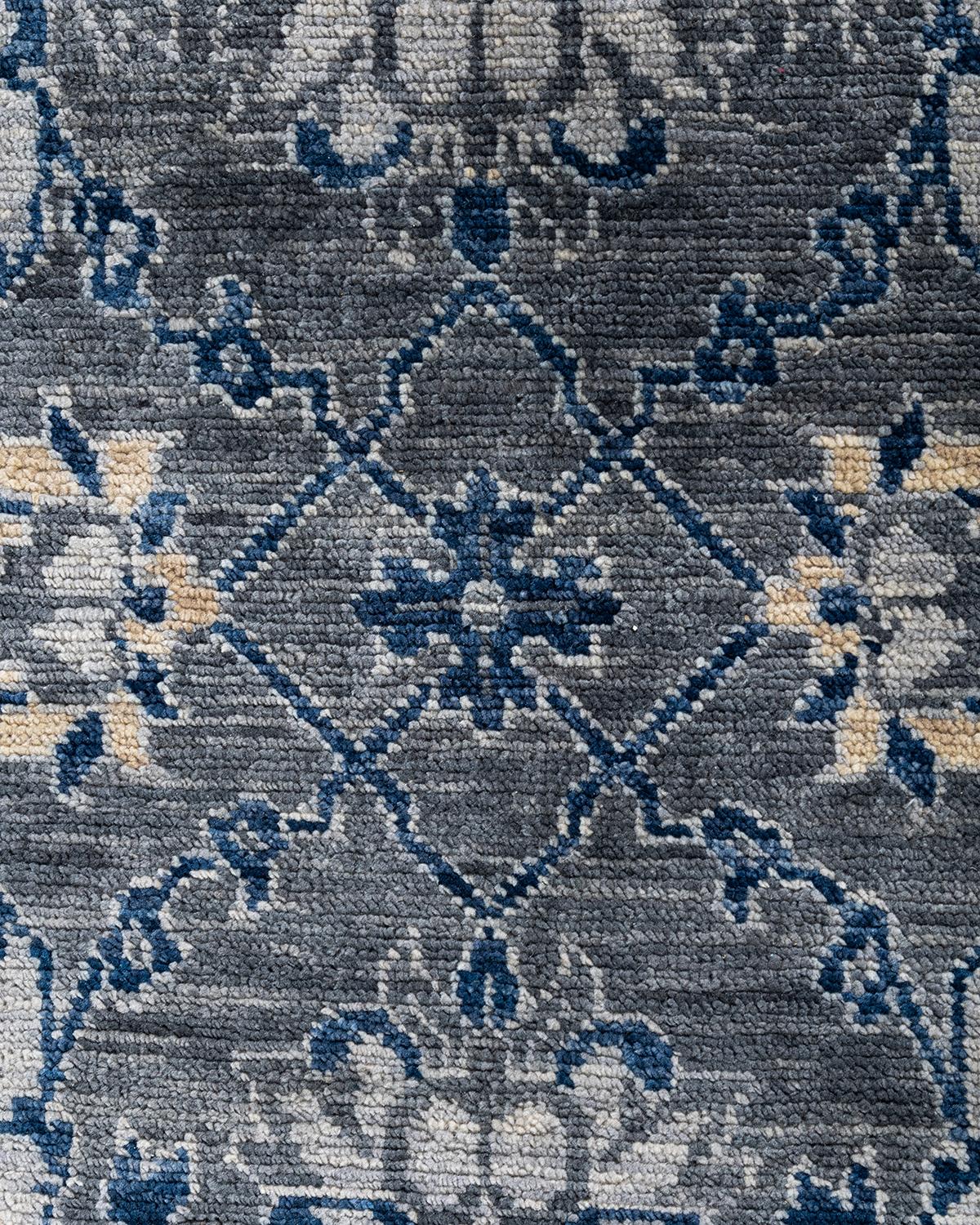 Contemporary Modern Hand Knotted Geometric Wool Gray Area Rug 9' 1