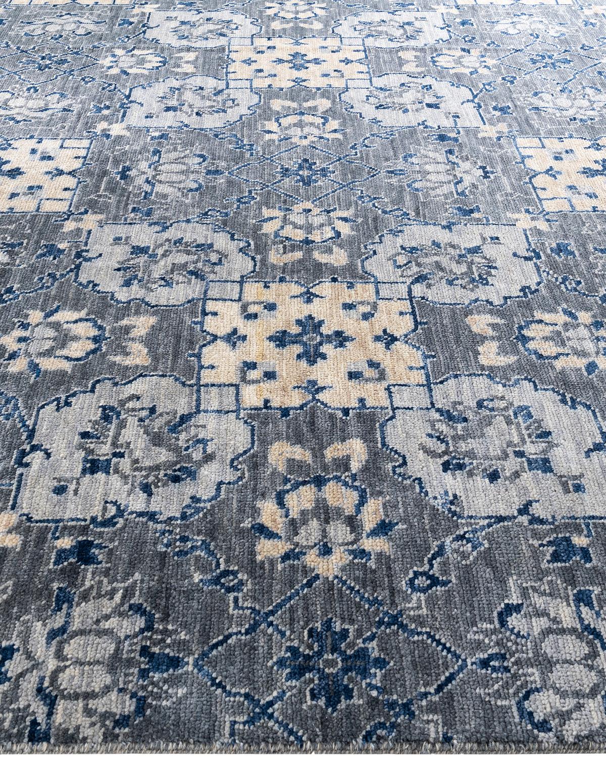 Contemporary Modern Hand Knotted Geometric Wool Gray Area Rug 9' 1