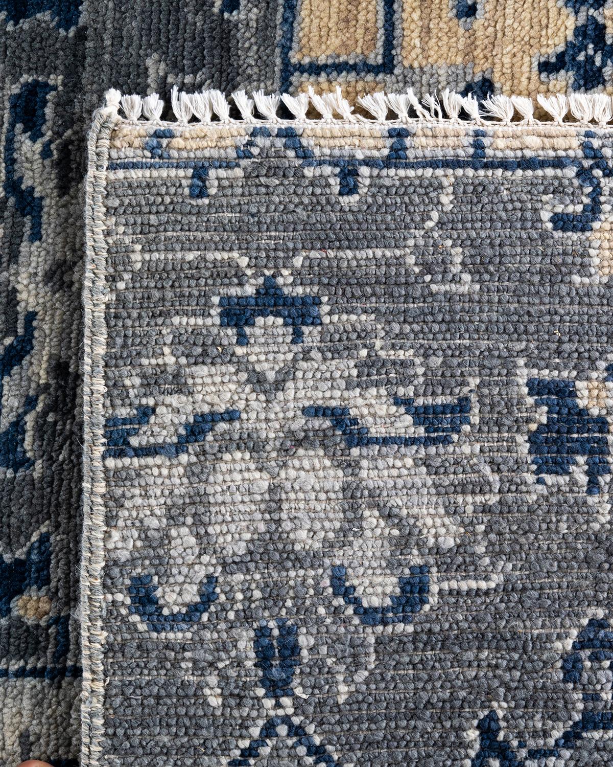 Contemporary Modern Hand Knotted Geometric Wool Gray Area Rug 9' 1