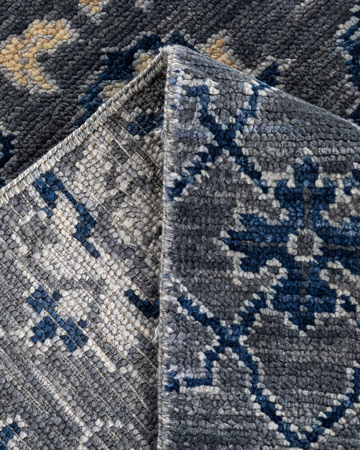 Contemporary Modern Hand Knotted Geometric Wool Gray Area Rug 9' 1