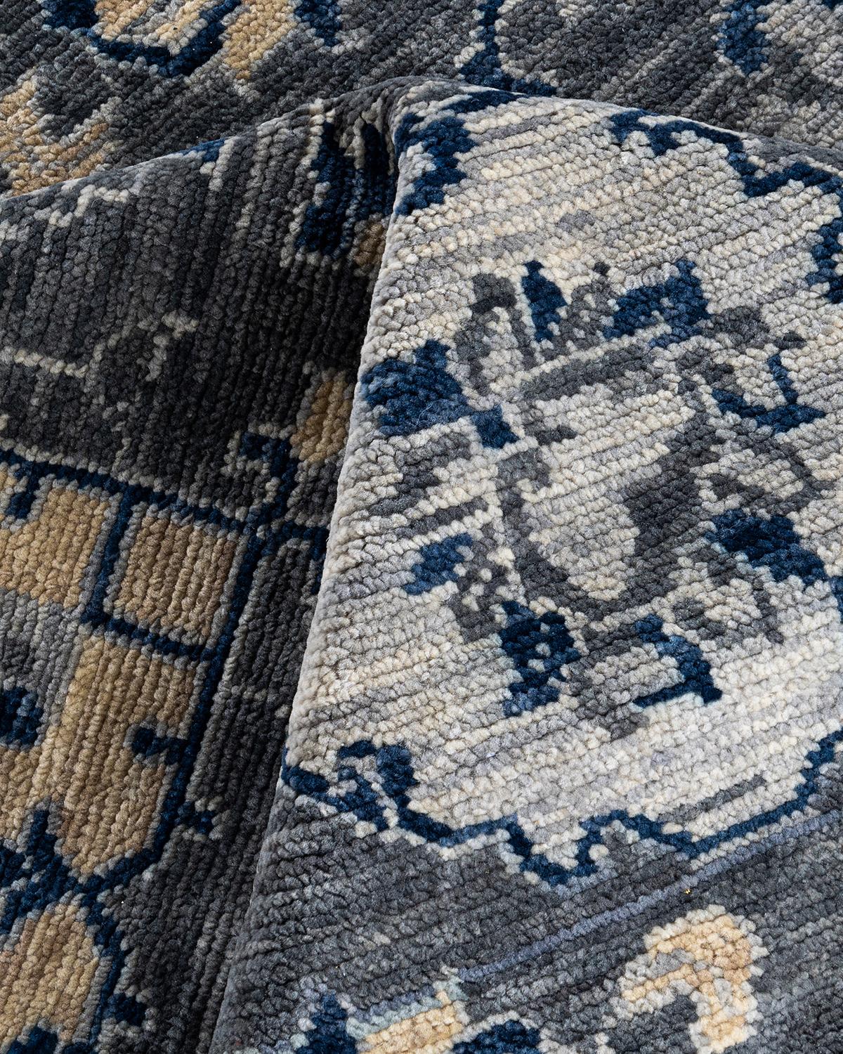 Contemporary Modern Hand Knotted Geometric Wool Gray Area Rug 9' 1