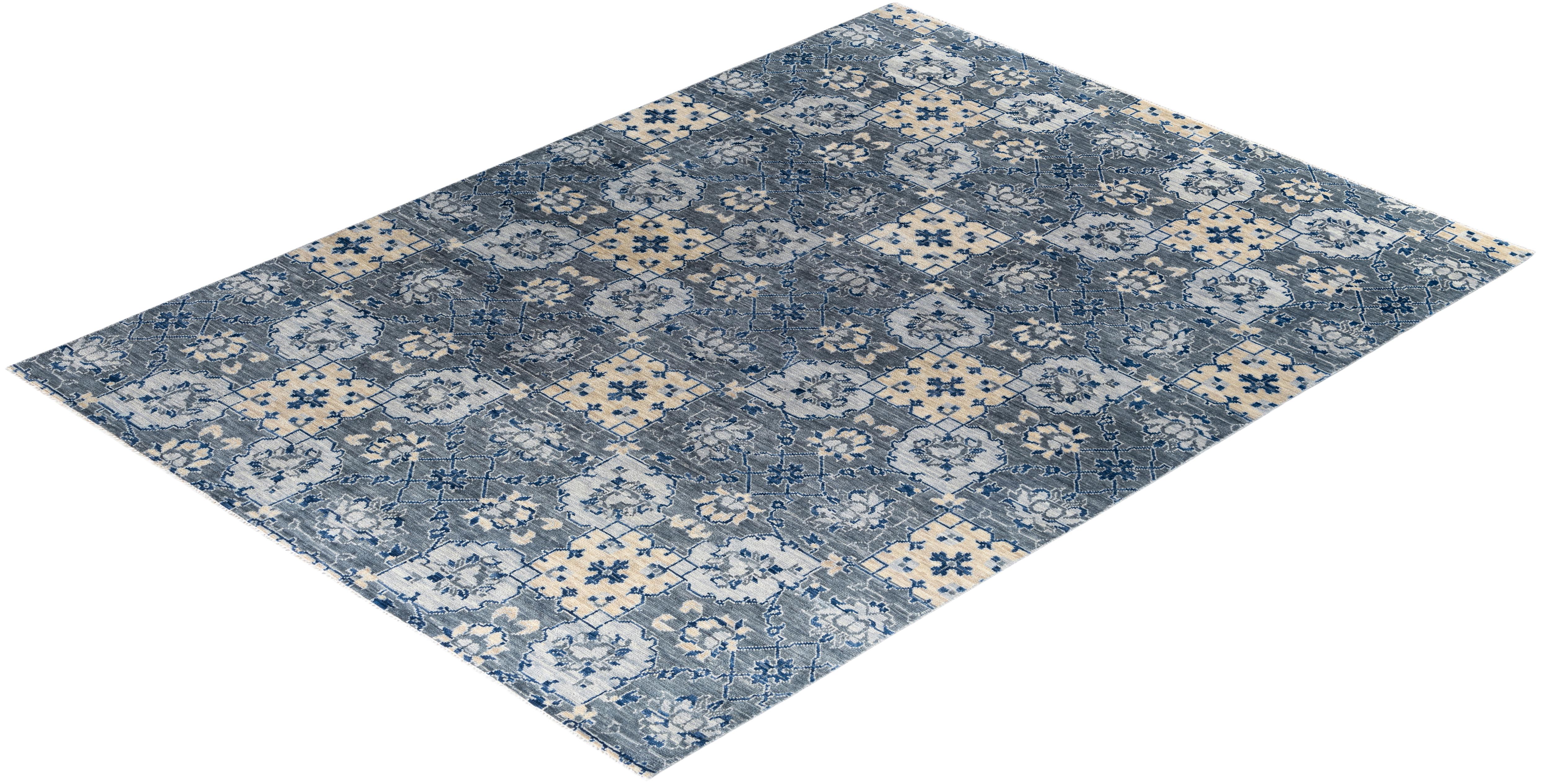 Contemporary Modern Hand Knotted Geometric Wool Gray Area Rug 9' 1