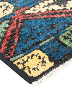 Contemporary Modern Hand Knotted Wool Black Area Rug
