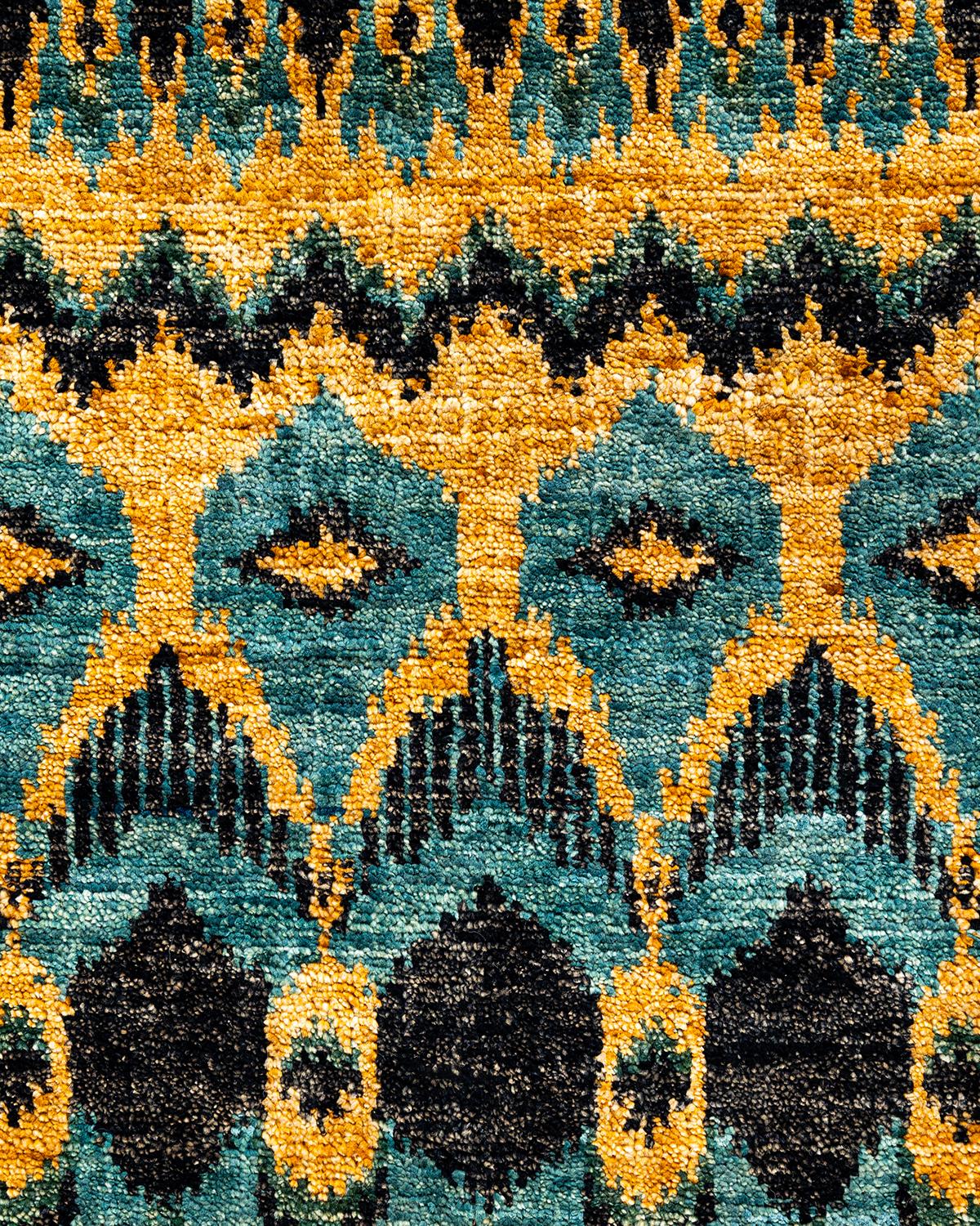 Contemporary Modern Handknotted Wool Black Area Rug  (Pakistanisch) im Angebot