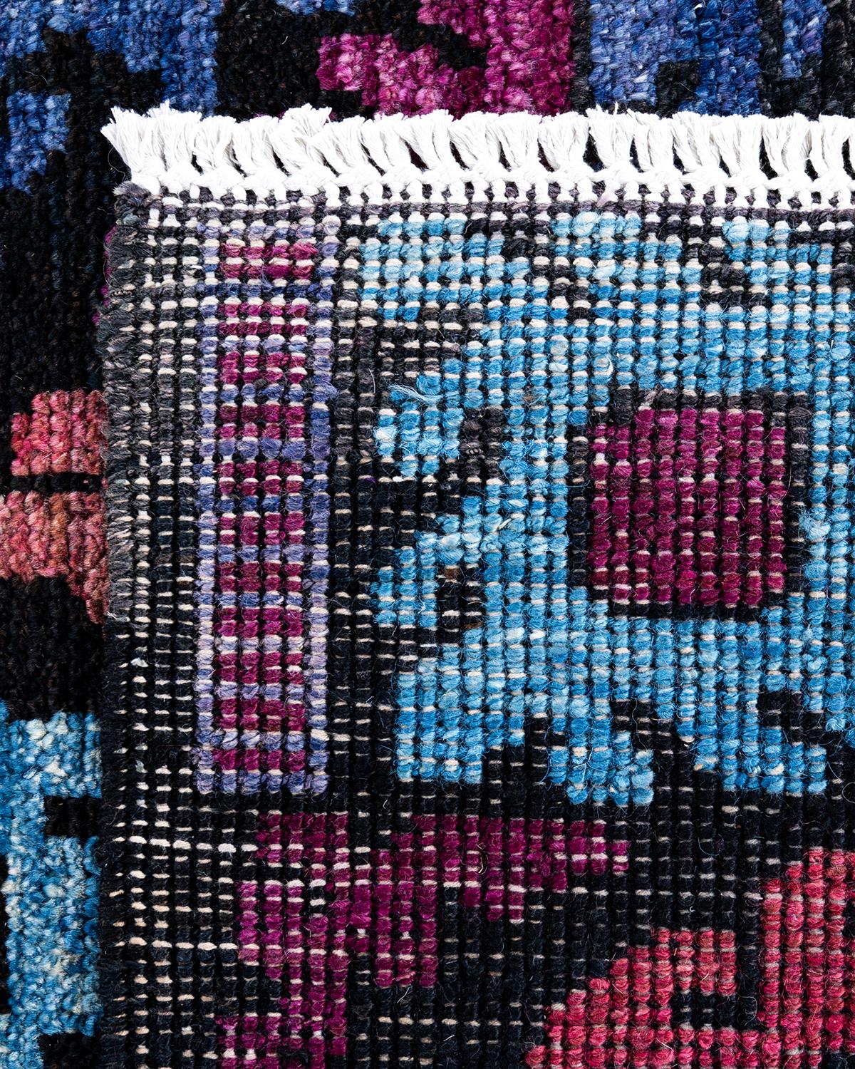 Contemporary Modern Handknotted Wool Black Area Rug  (21. Jahrhundert und zeitgenössisch) im Angebot