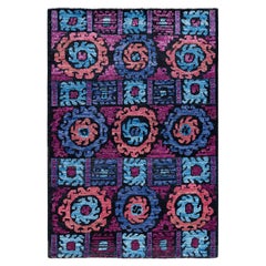 Contemporary Modern Handknotted Wool Black Area Rug 
