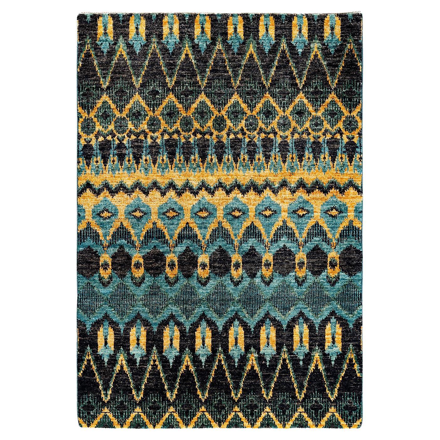 Contemporary Modern Hand Knotted Wool Black Area Rug  For Sale