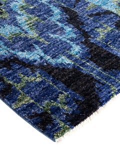 Contemporary Modern Hand Knotted Wool Black Runner
