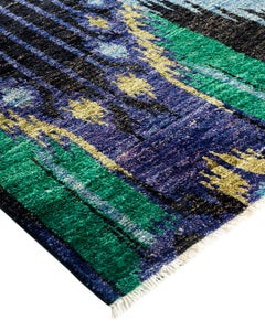 Contemporary Modern Hand Knotted Wool Black Square Area Rug