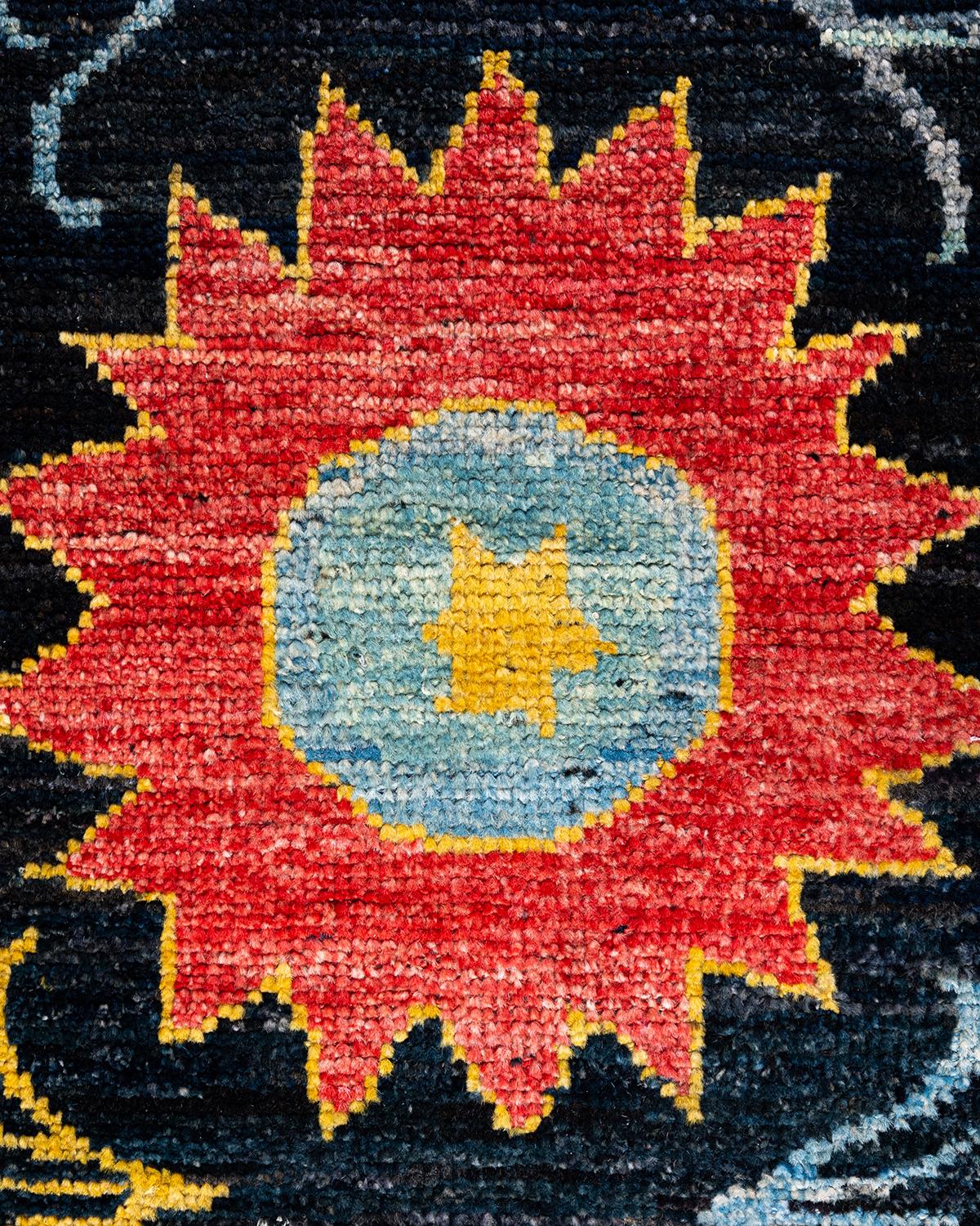 Contemporary Modern Hand Knotted Wool Black Square Area Rug (Pakistanisch) im Angebot