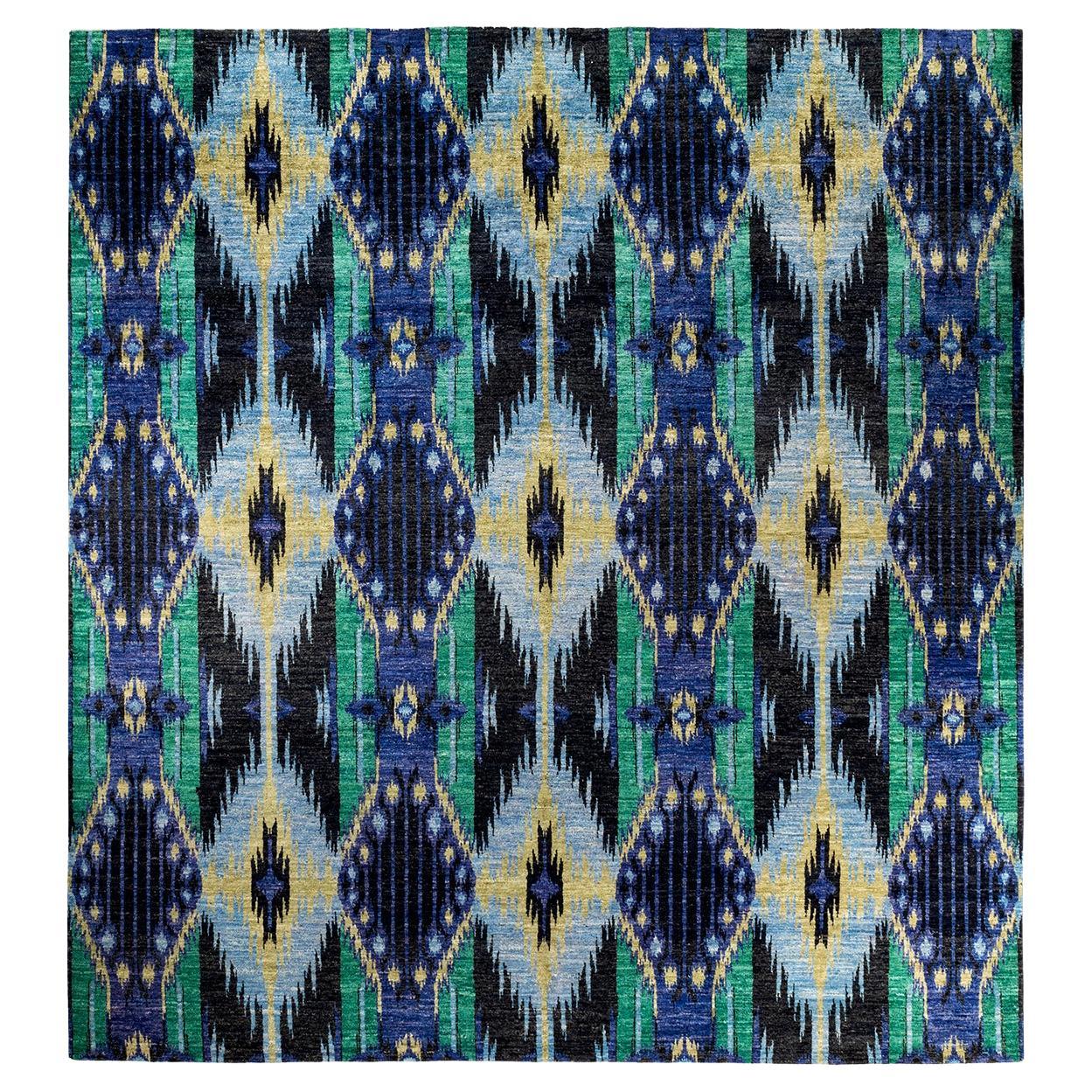 Contemporary Modern Hand Knotted Wool Black Square Area Rug im Angebot