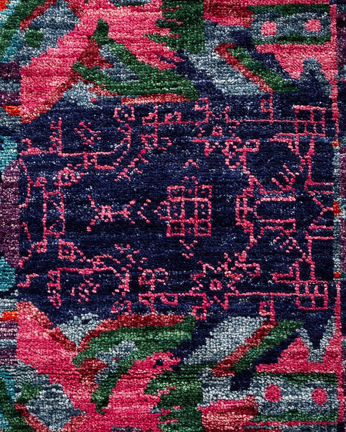 Pakistani Contemporary Modern Hand Knotted Wool Blue Area Rug  For Sale