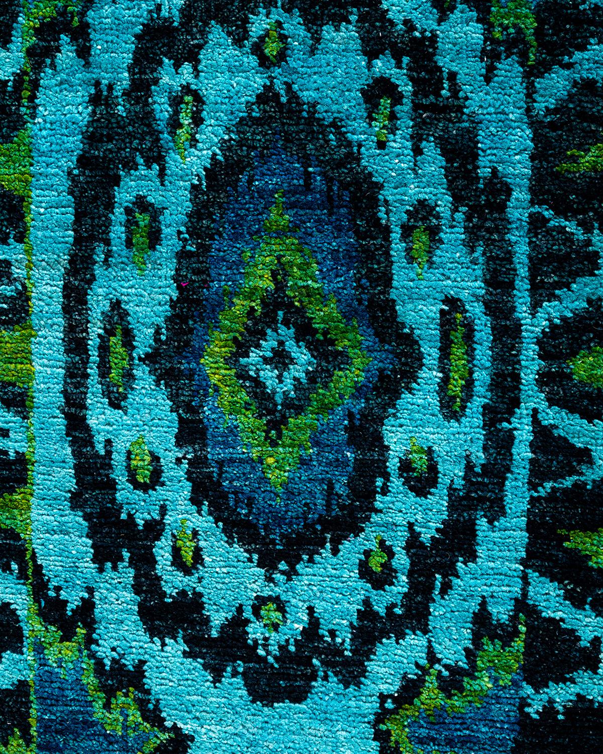 Contemporary Modern Handknotted Wool Blue Area Rug  (Pakistanisch) im Angebot