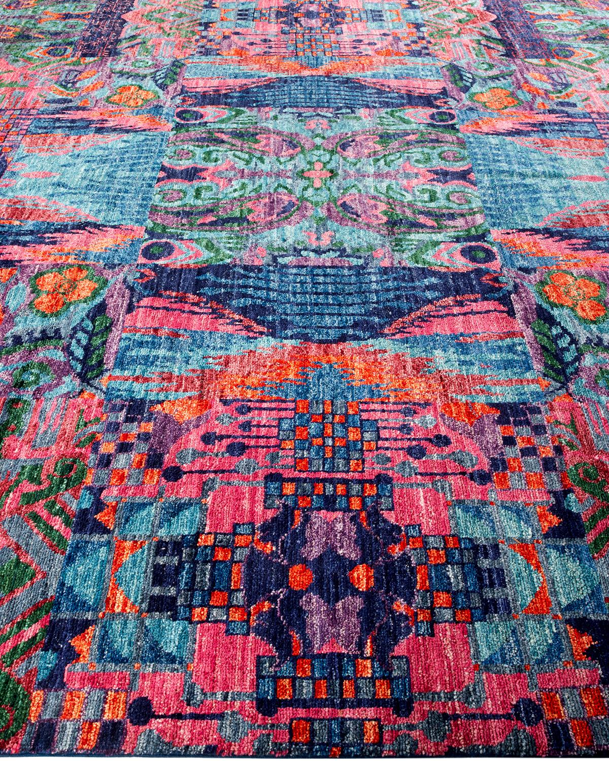 Alfombra moderna contemporánea de lana anudada a mano azul en Nuevo estado para la venta en Norwalk, CT