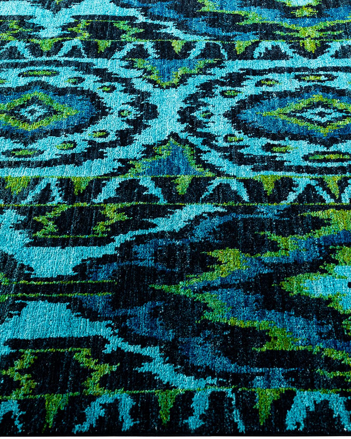 Contemporary Modern Hand Knotted Wool Blue Area Rug  In New Condition For Sale In Norwalk, CT