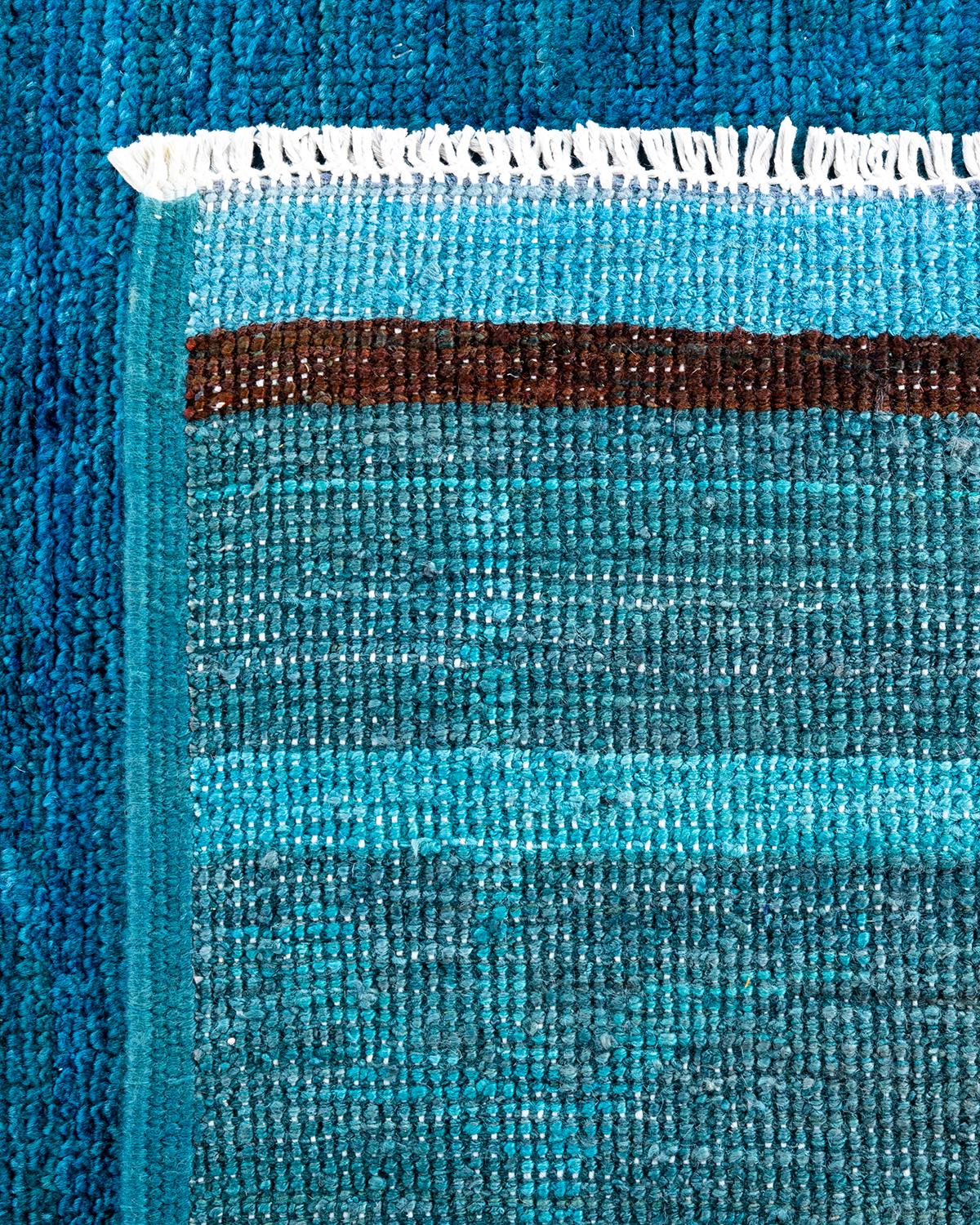 Contemporary Modern Handknotted Wool Blue Area Rug (21. Jahrhundert und zeitgenössisch) im Angebot