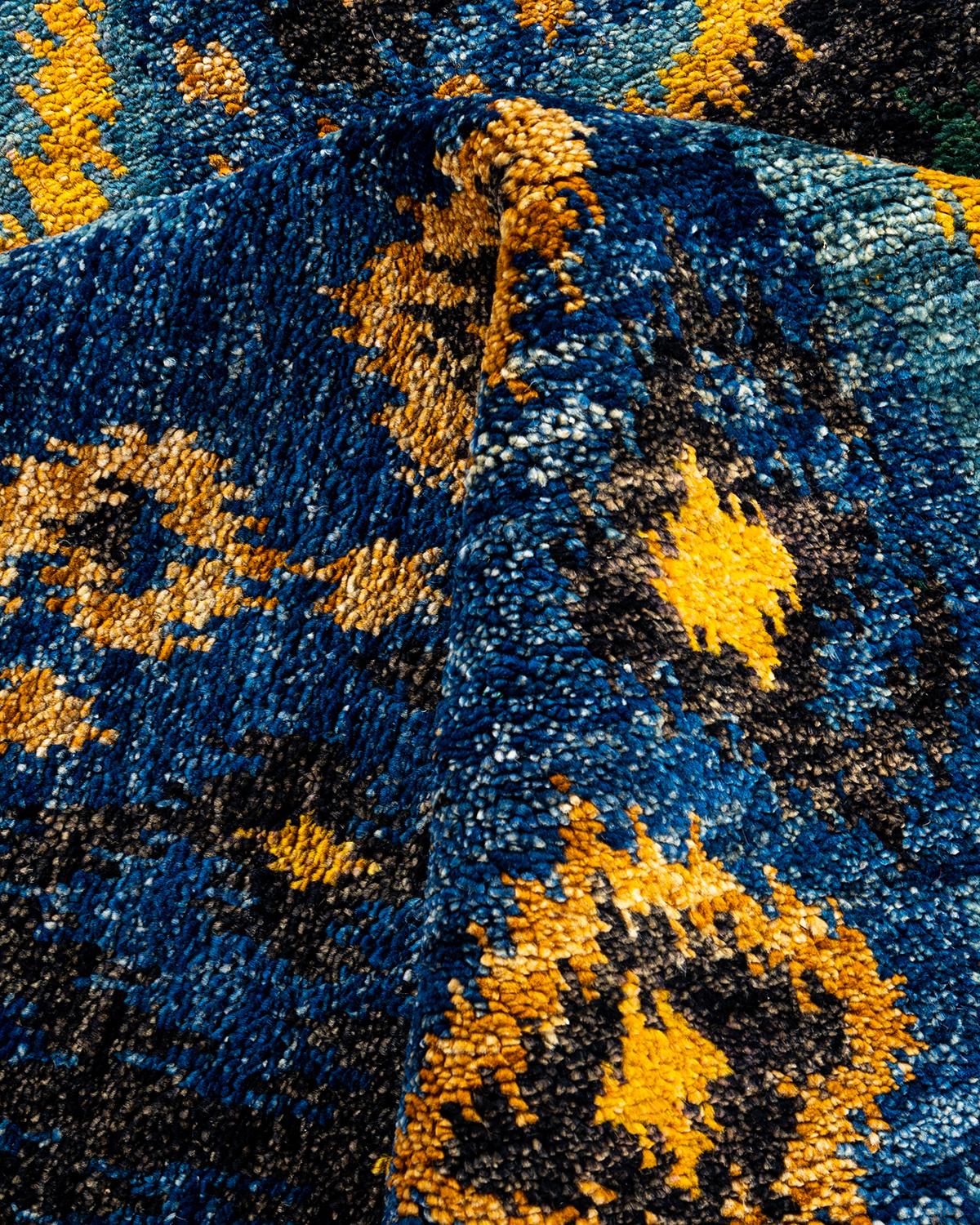 Alfombra moderna contemporánea de lana anudada a mano azul en venta 1