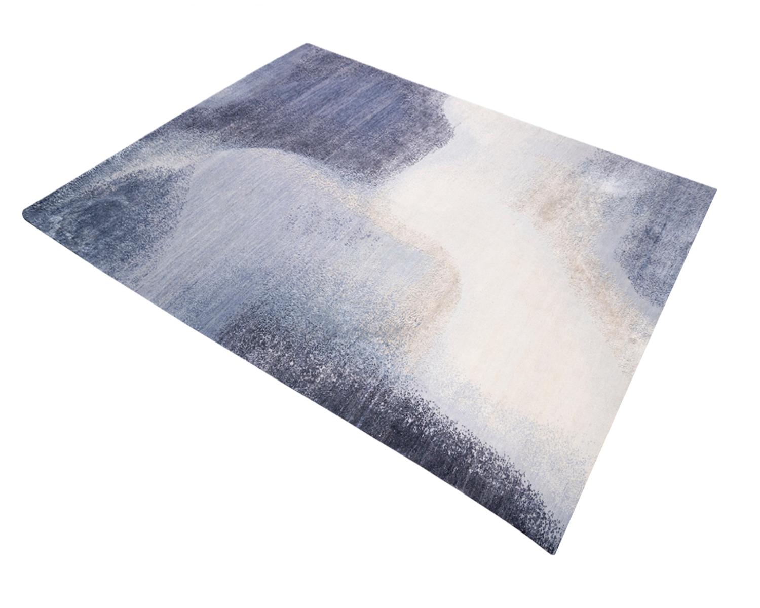 Contemporary Modern Hand Knotted Wool Blue Area Rug For Sale 4