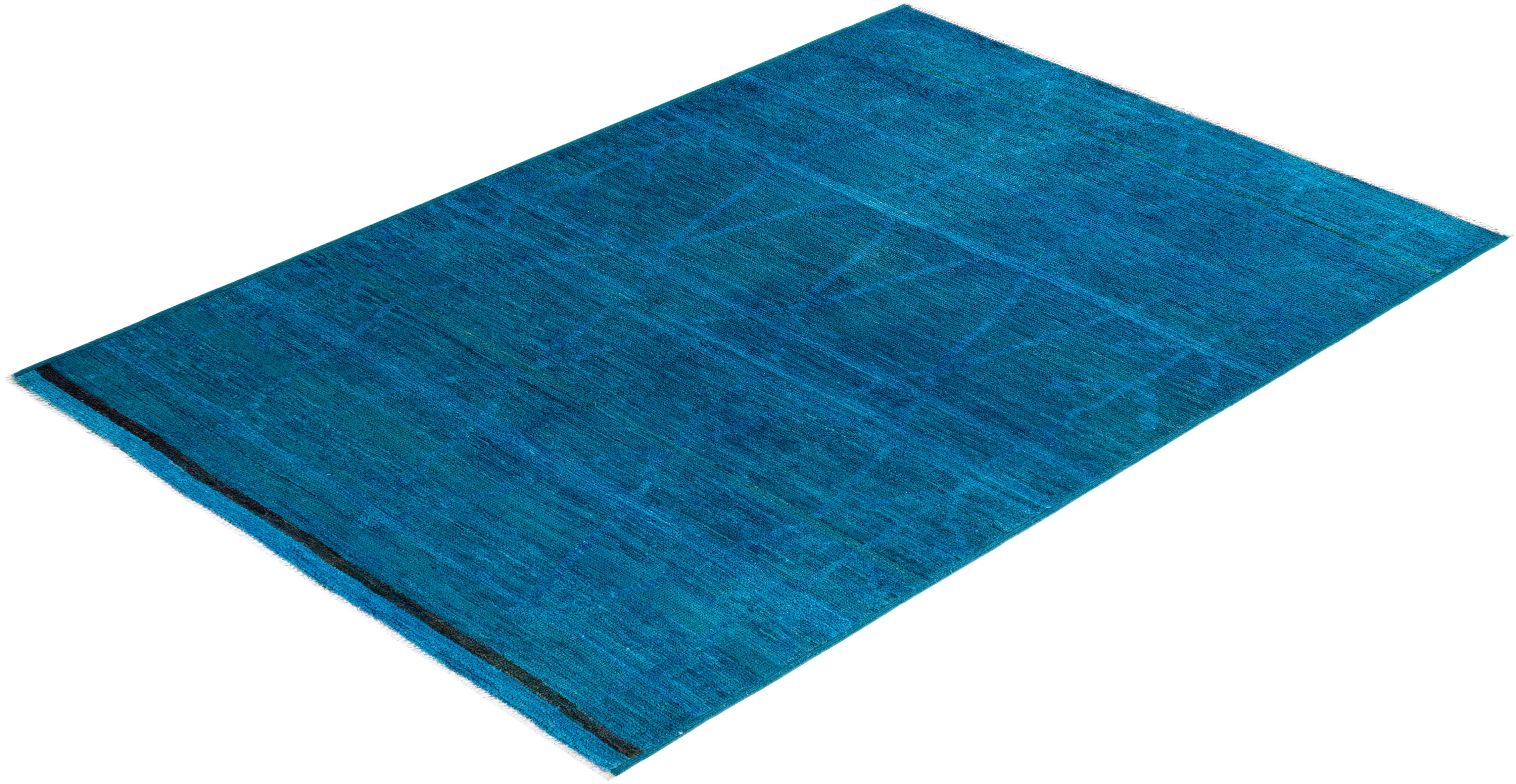 Contemporary Modern Hand Knotted Wool Blue Area Rug For Sale 4