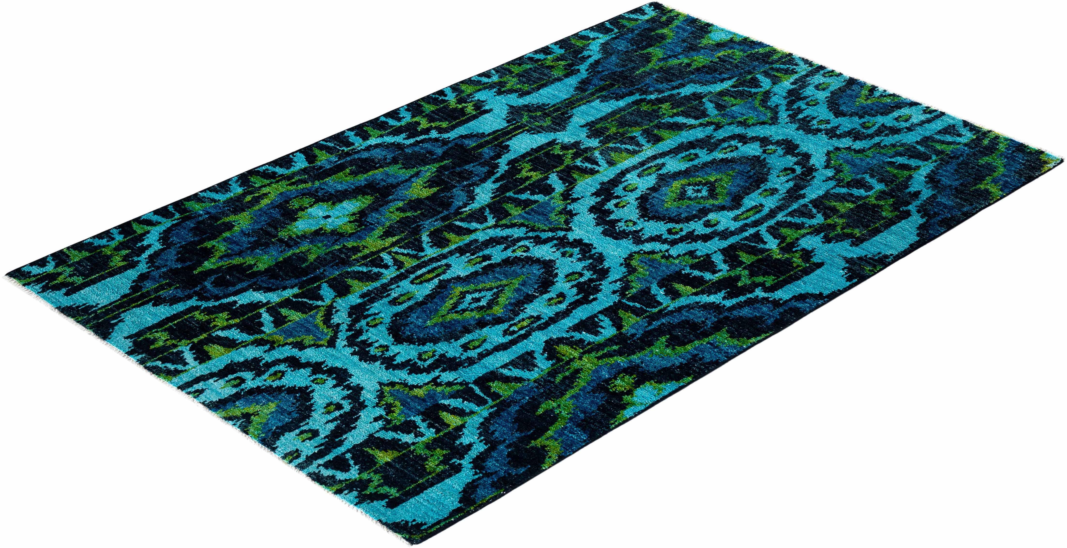 Contemporary Modern Hand Knotted Wool Blue Area Rug  For Sale 4