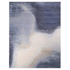 Contemporary Modern Handknotted Wool Blue Area Rug