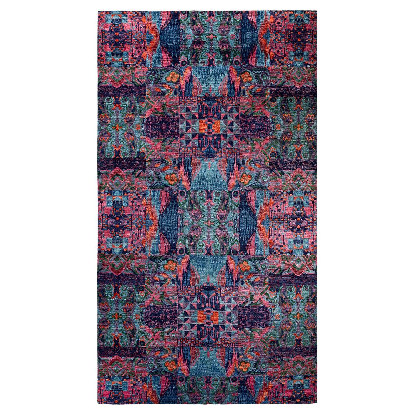 Contemporary Modern Hand Knotted Wool Blue Area Rug  For Sale