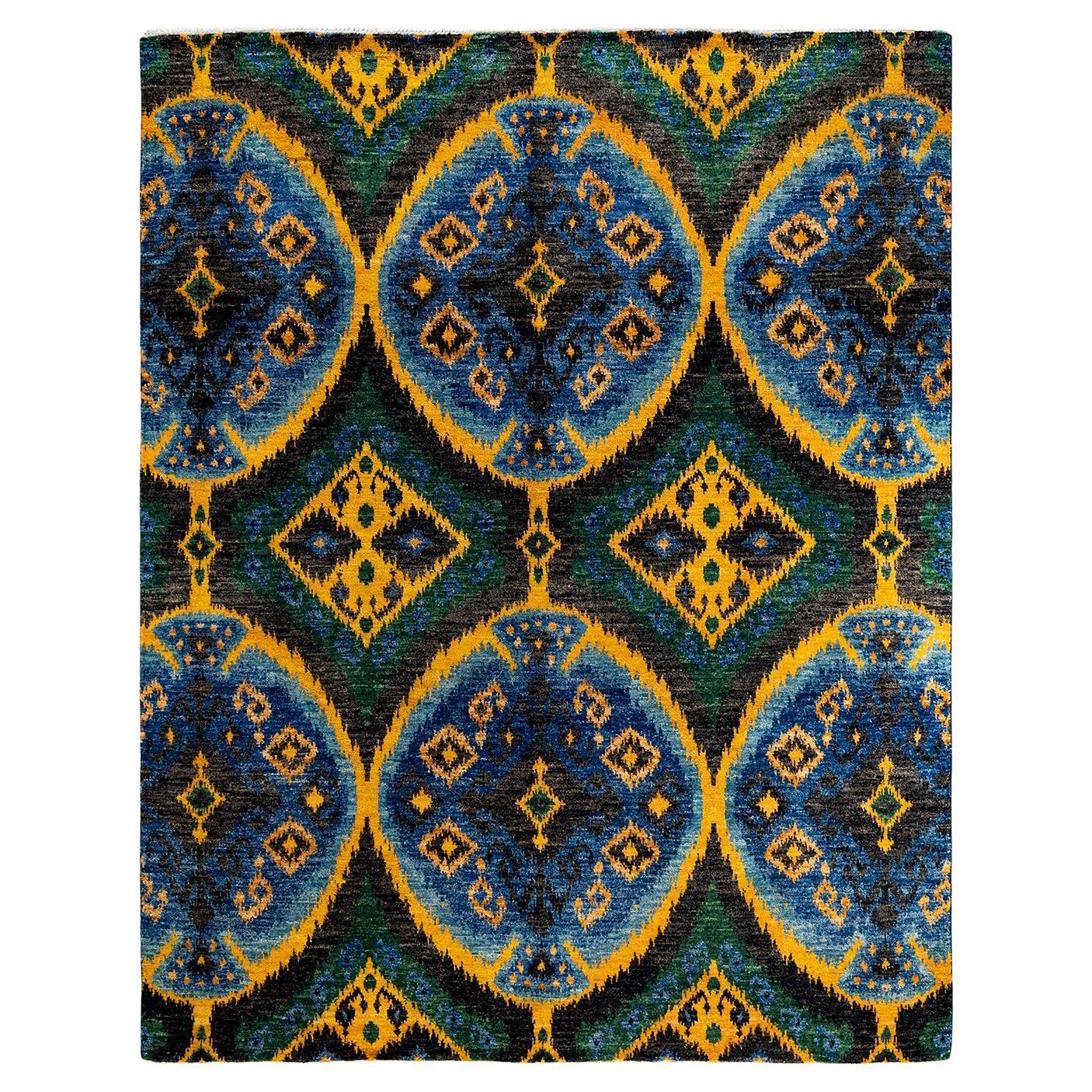 Contemporary Modern Hand Knotted Wool Blue Area Rug 