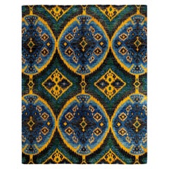 Contemporary Modern Handknotted Wool Blue Area Rug 