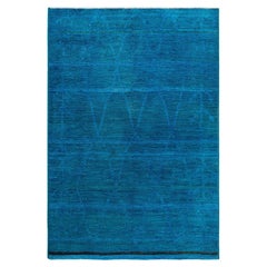 Contemporary Modern Hand Knotted Wool Blue Area Rug