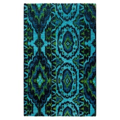 Contemporary Modern Hand Knotted Wool Blue Area Rug 