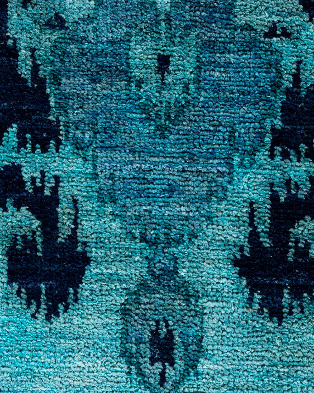 Pakistano Runner moderno e contemporaneo in lana annodata a mano di colore blu 2' 6