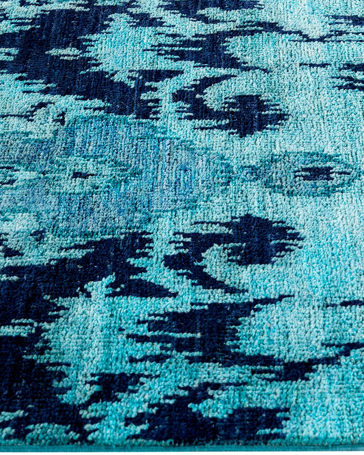 Runner moderno e contemporaneo in lana annodata a mano di colore blu 2' 6