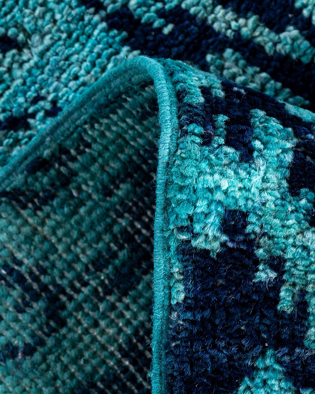 Lana Runner moderno e contemporaneo in lana annodata a mano di colore blu 2' 6
