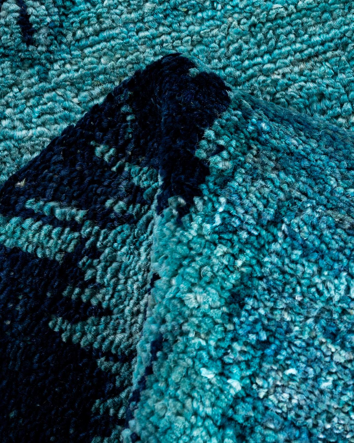Runner moderno e contemporaneo in lana annodata a mano di colore blu 2' 6