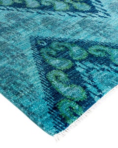 Contemporary Modern Hand Knotted Wool Blue Runner 4' 1" x 16' 4"