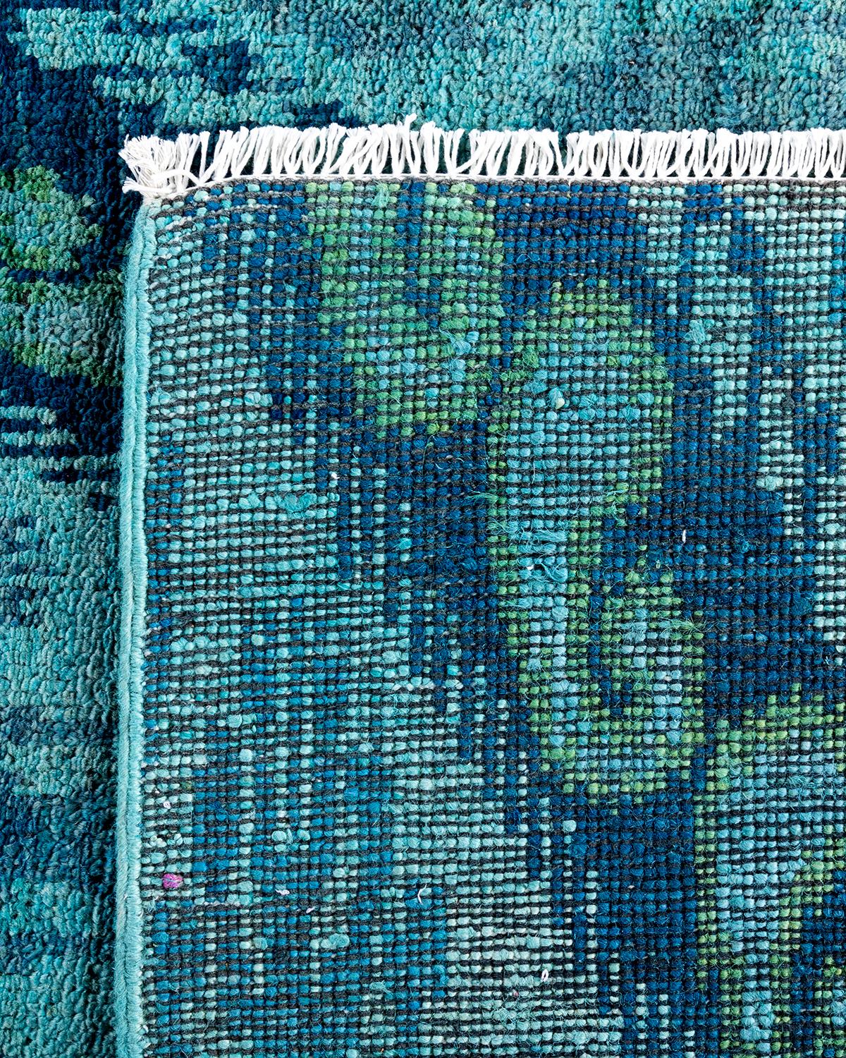 XXIe siècle et contemporain Tapis de course bleu en laine nouée à la main Contemporary Modernity 4' 1