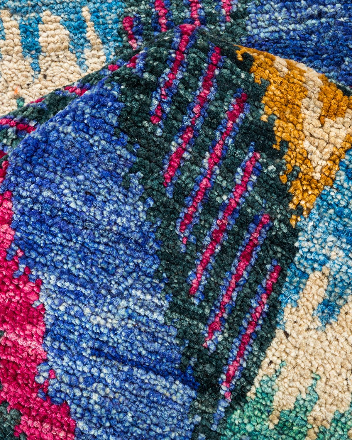 Runner moderno e contemporaneo in lana annodata a mano di colore blu in vendita 1