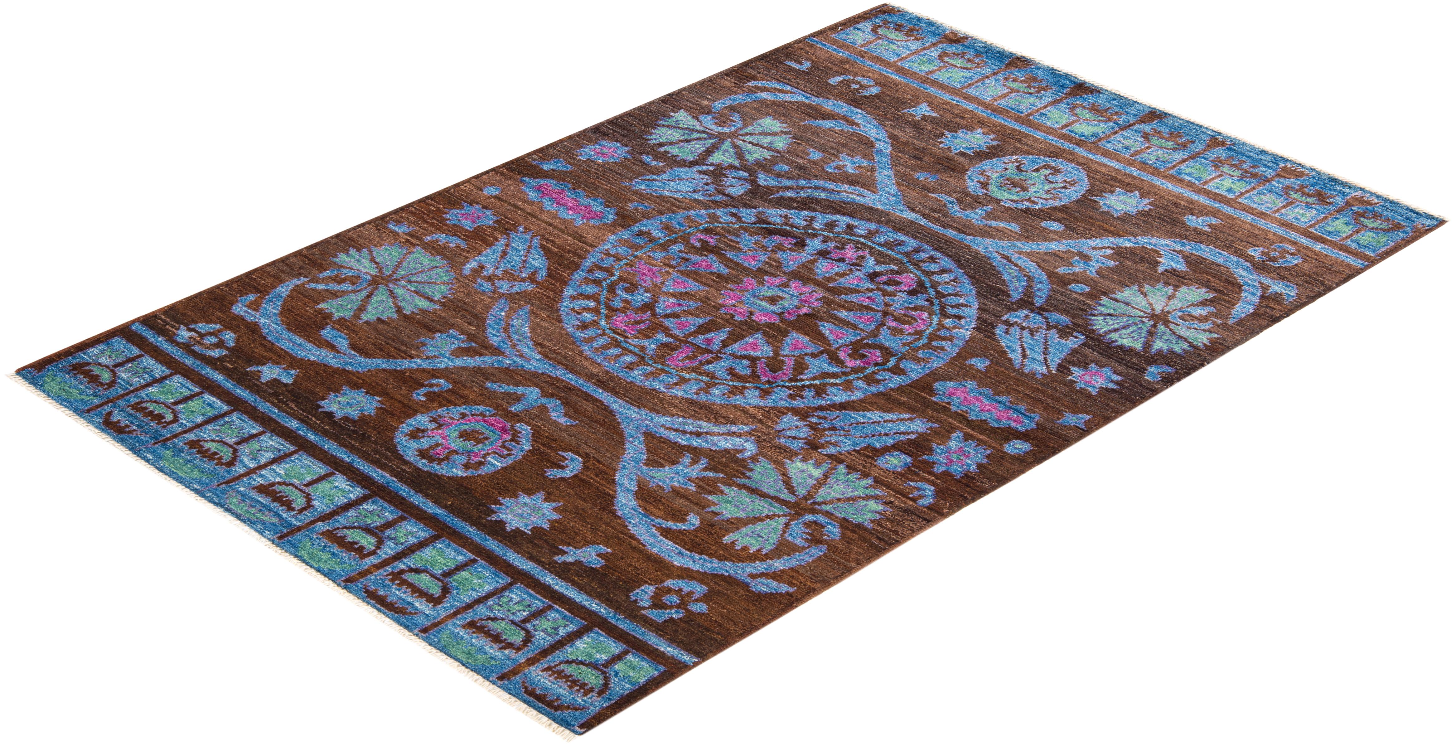 Tapis de sol contemporain moderne en laine nouée à la main Brown en vente 2