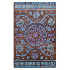 Contemporary Modern Hand Knotted Wool Brown Area Rug