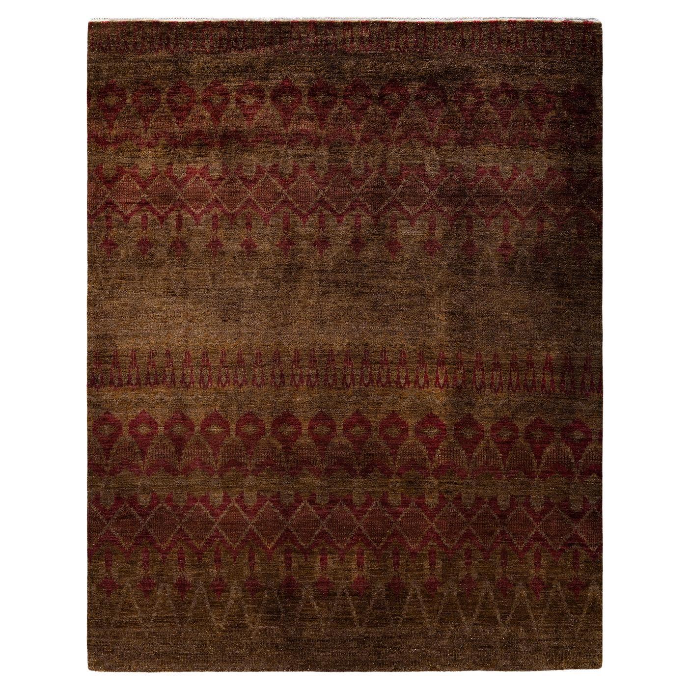 Contemporary Modern Hand Knotted Wool Brown Area Rug
