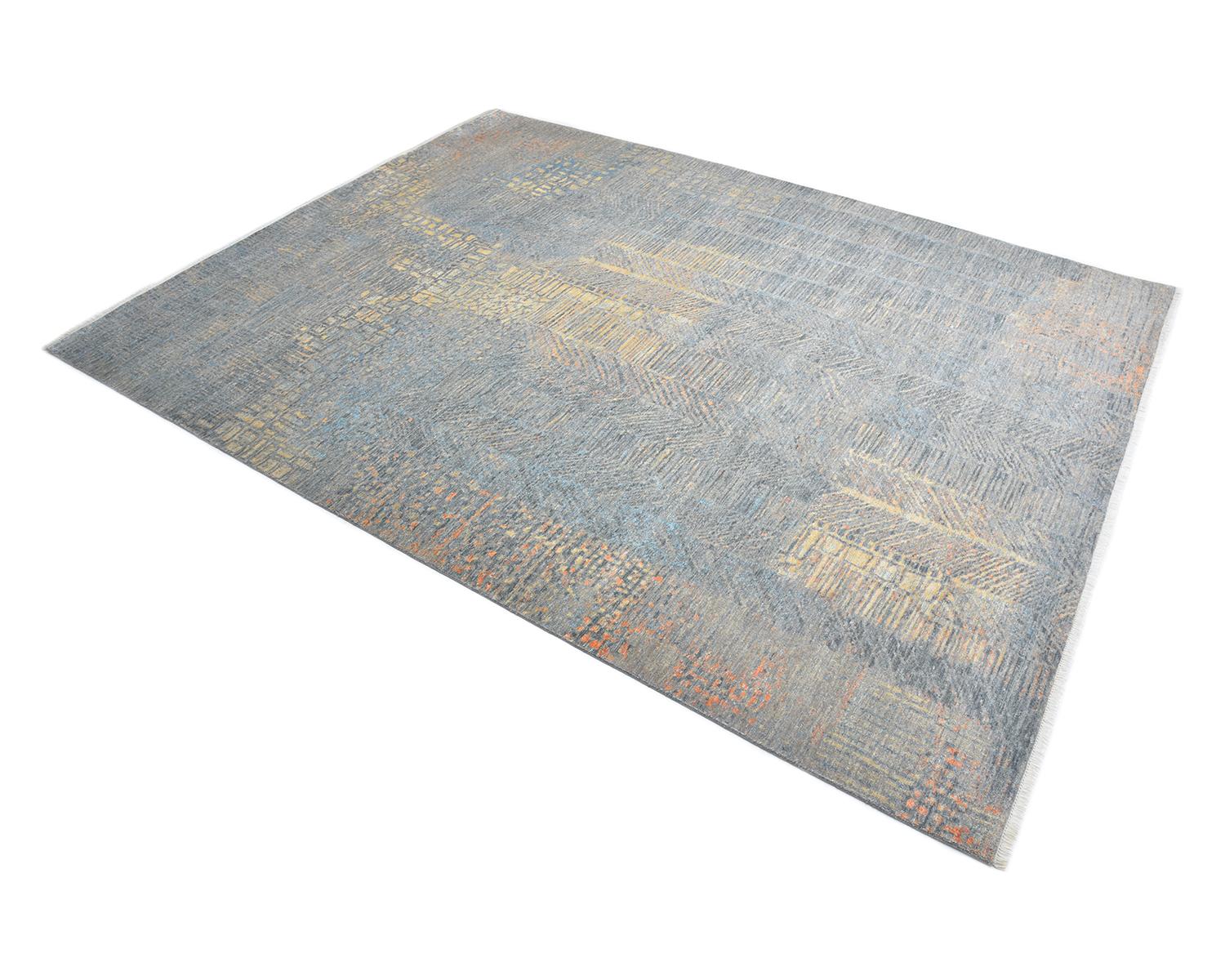 Contemporary Modern Hand Knotted Wool Gray Area Rug For Sale 4