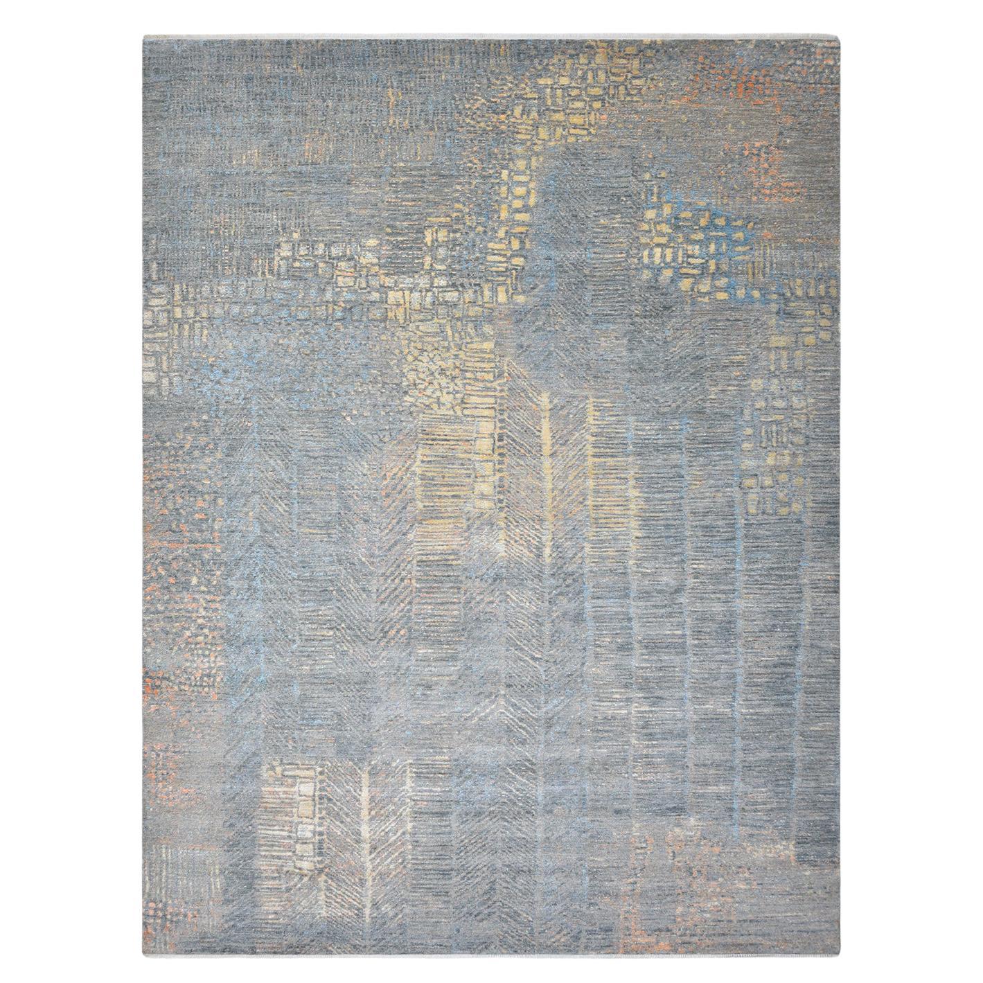 Contemporary Modern Hand Knotted Wool Gray Area Rug For Sale