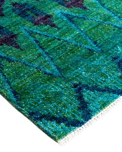 Contemporary Modern Hand Knotted Wool Green Area Rug