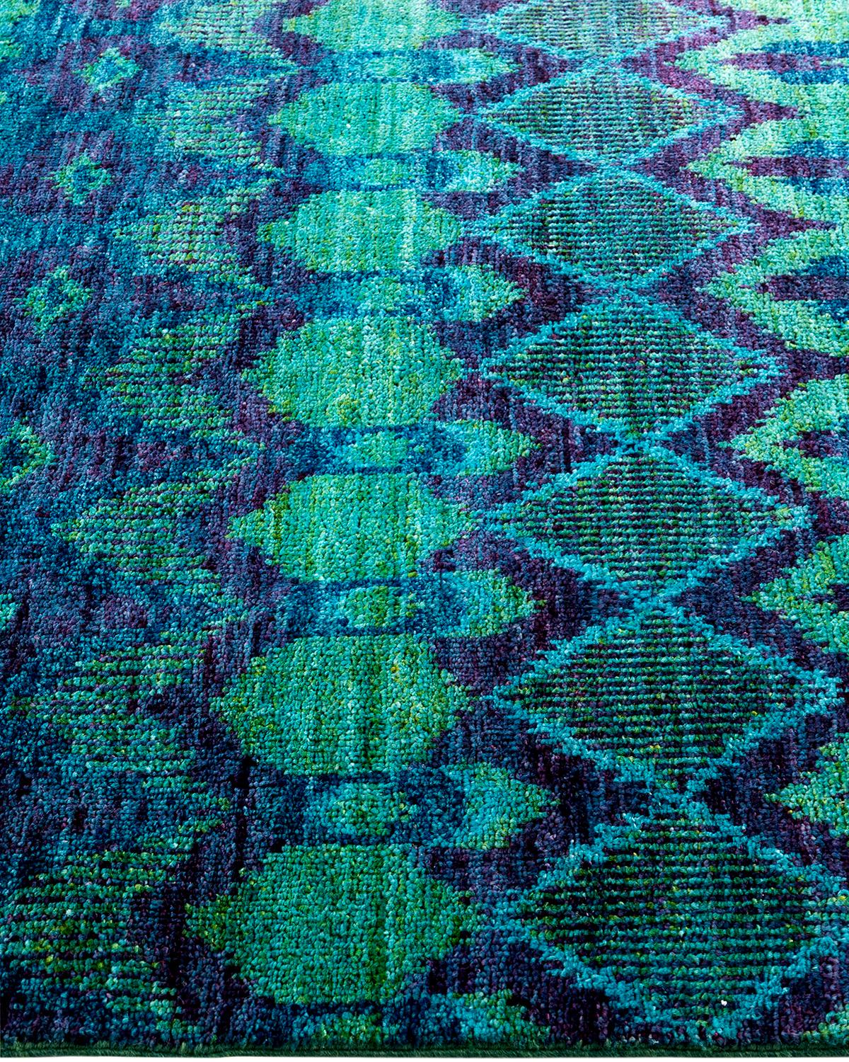 Tapis de sol contemporain moderne en laine nouée à la main, de couleur verte Neuf - En vente à Norwalk, CT
